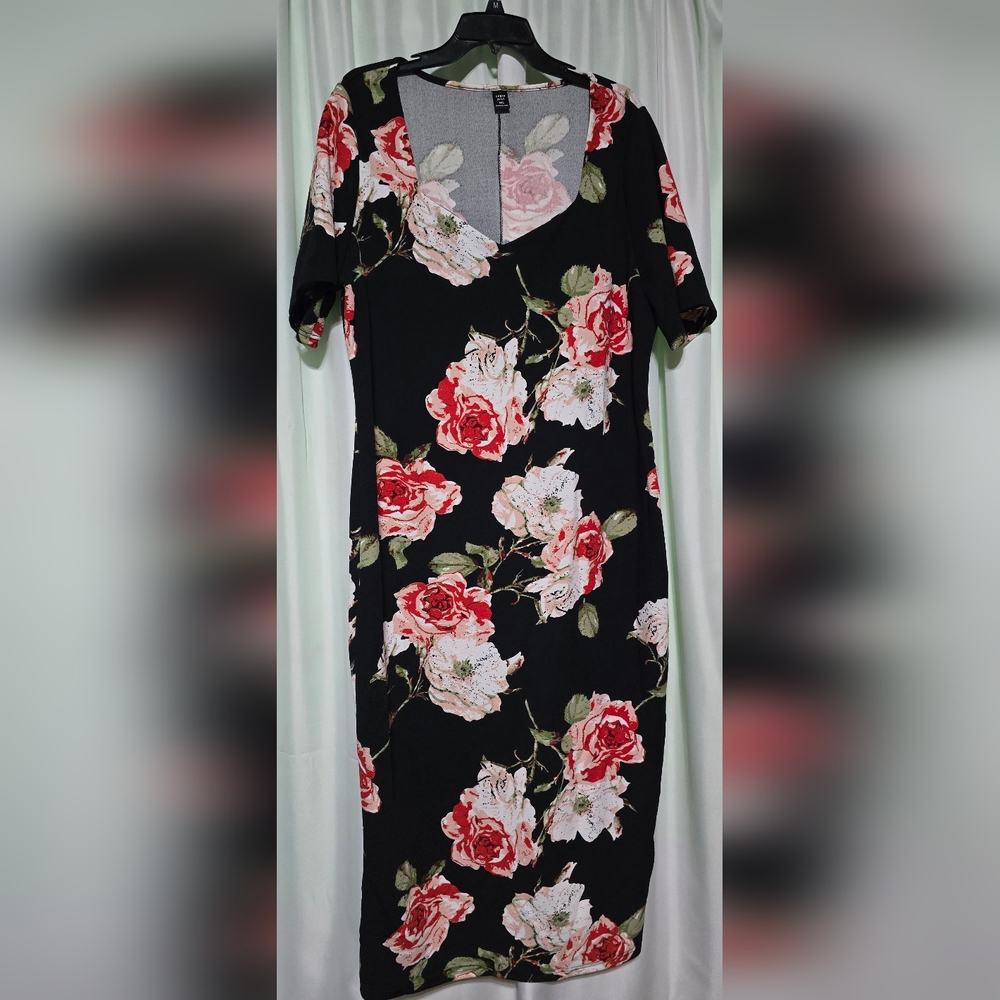 Womens Plus Floral Short Sleeve Midi Dress Size 4X (22) Shein NEW